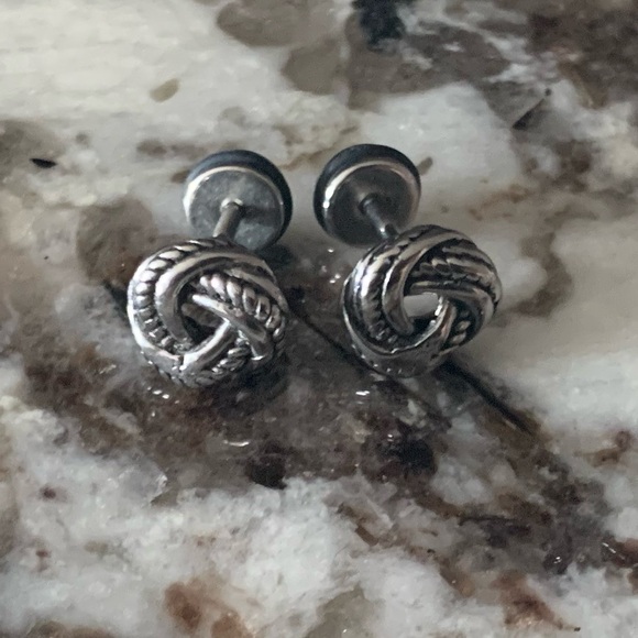 Vintage Stainless Steel Love Knot Screw-Back Earrings - Picture 2 of 7